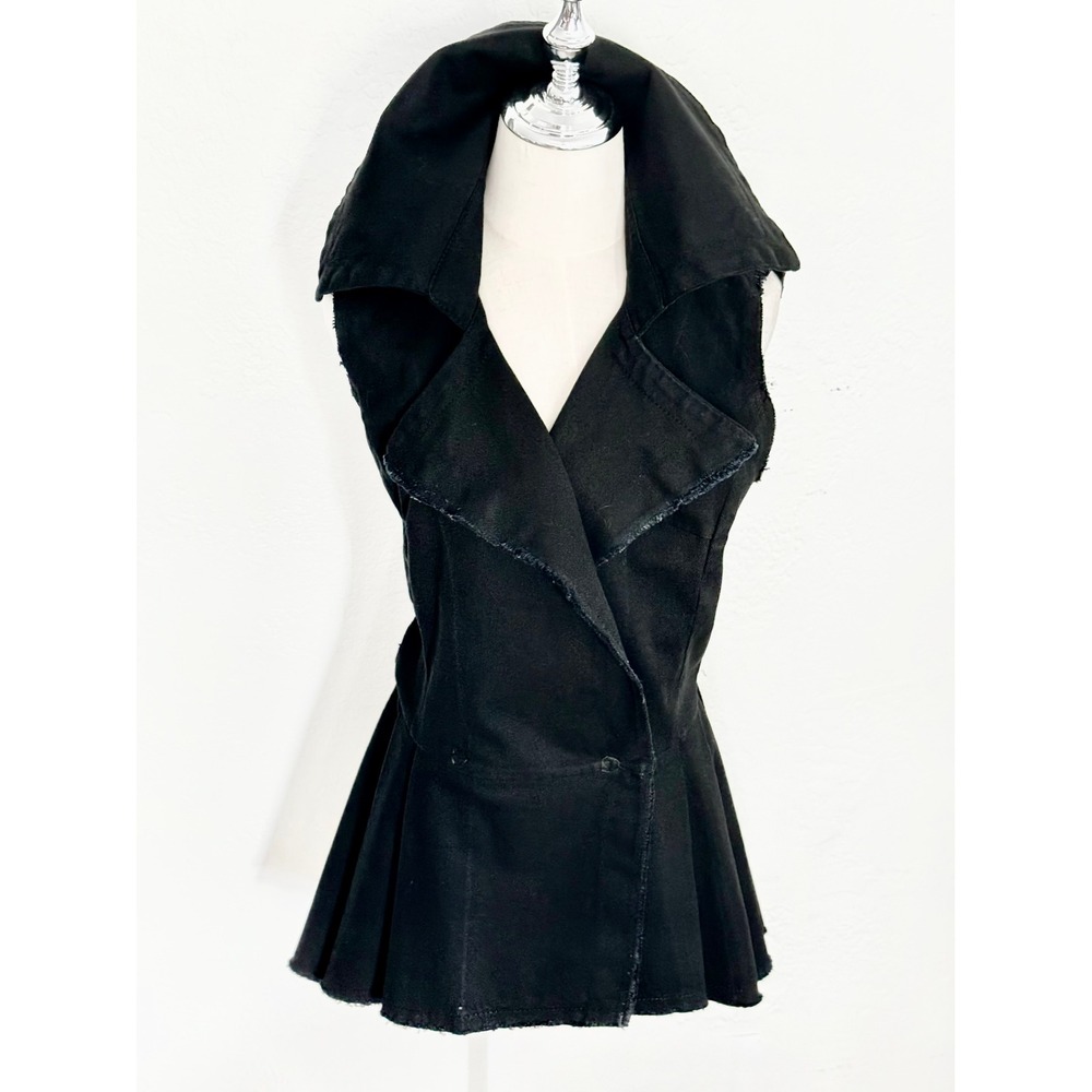 Jaga Sleeveless Peplum Denim Black Jacket Size Large Avant Garde Cotton